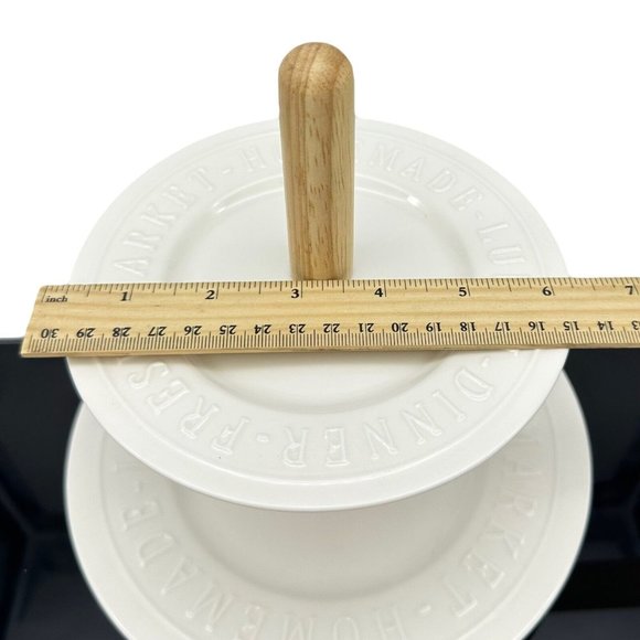 2 Tier Serving Tray White Porcelain Wood Bread and Butter Australia Farmhouse - Picture 11 of 12